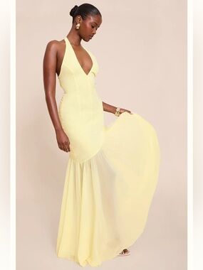 Chiffon Halterneck Dropped Waist Maxi Dress